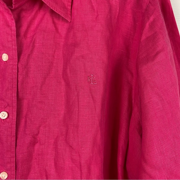 Lauren Ralph Lauren Linen Button-Down Shirt in Pink - Picture 3 of 6
